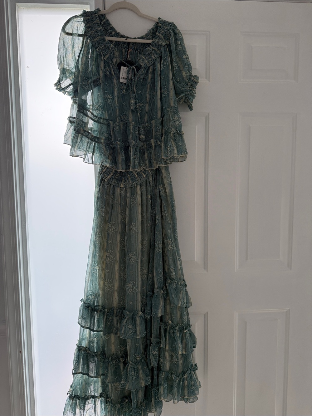 Free People Sheer Ruffled Maxi Skirt Set in Mineral Blue - Picture 2 of 4